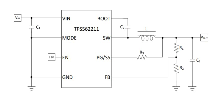계통도 - Texas Instruments TPS562211 2A 동기식 벅 변환기